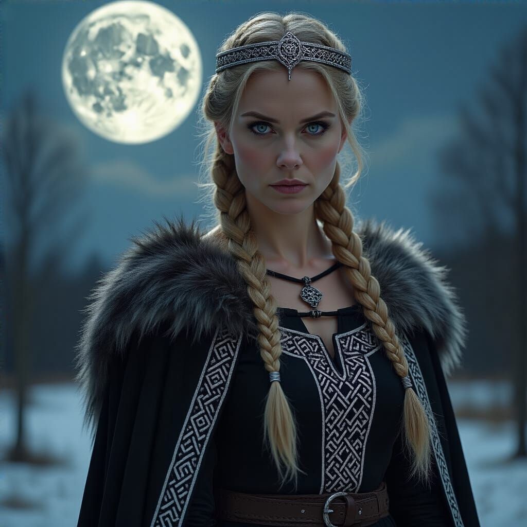 Viking Goddess Vor Portrait in Ash Thorp Style