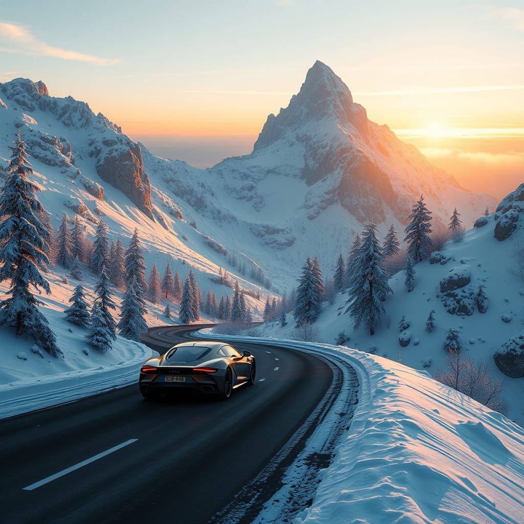 Luxurious Automobile Embarks on Winter Mountain Expedition i...