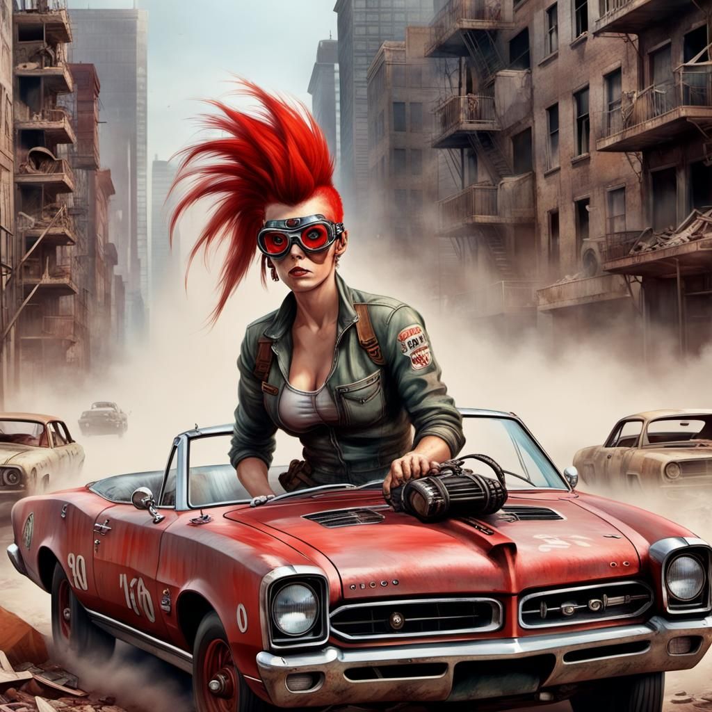 Woman Races Through Post-Apocalyptic City in Cyberpunk Style