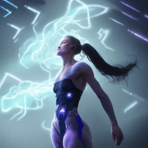 Celestial Woman with Blue Constellations, Hyperdetailed Art