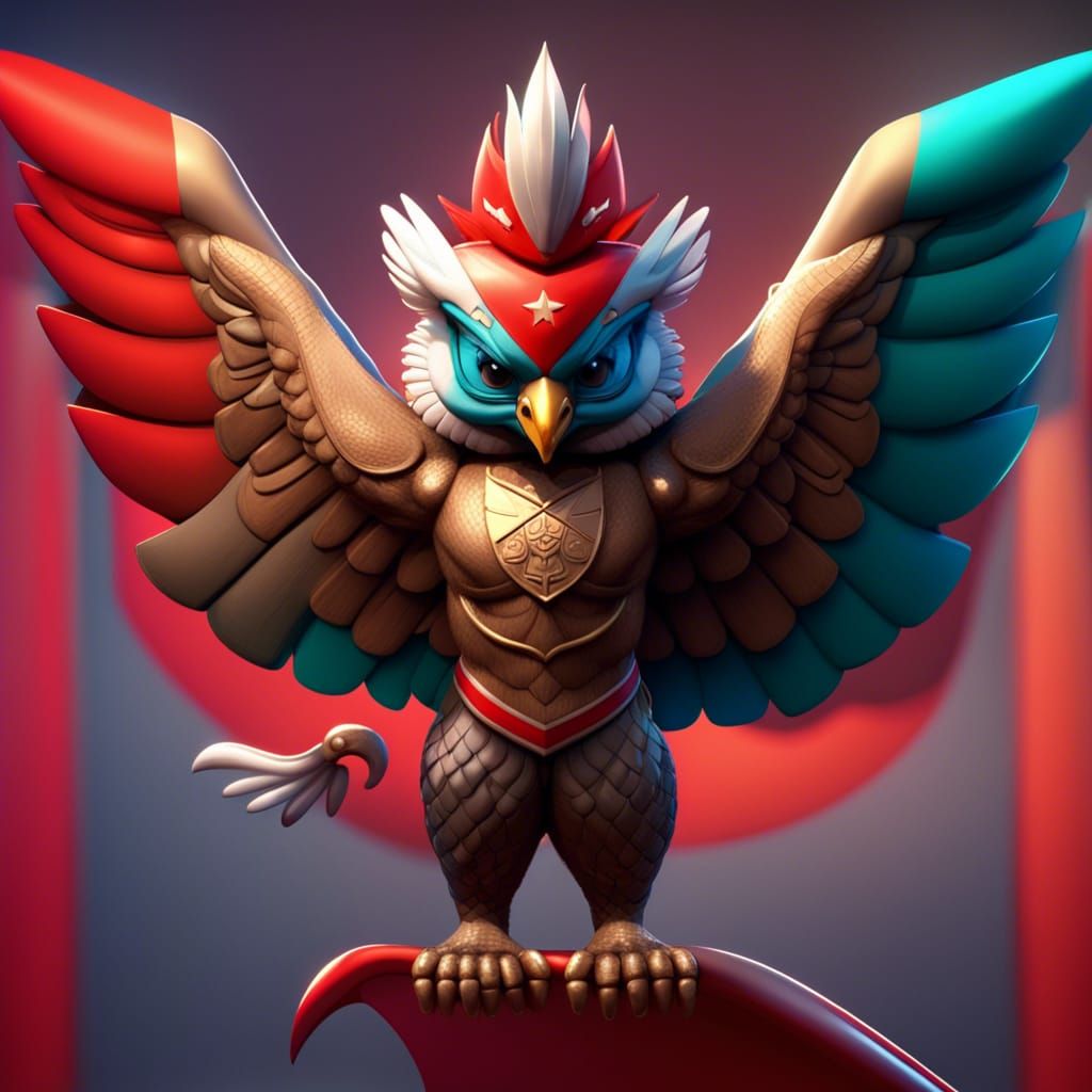Garuda Hugging Indonesian Flag in 3D Style