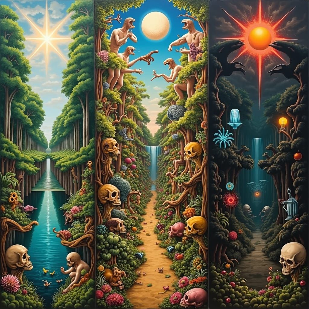 Surreal Triptych Inspired by Garden of Earthly Delights