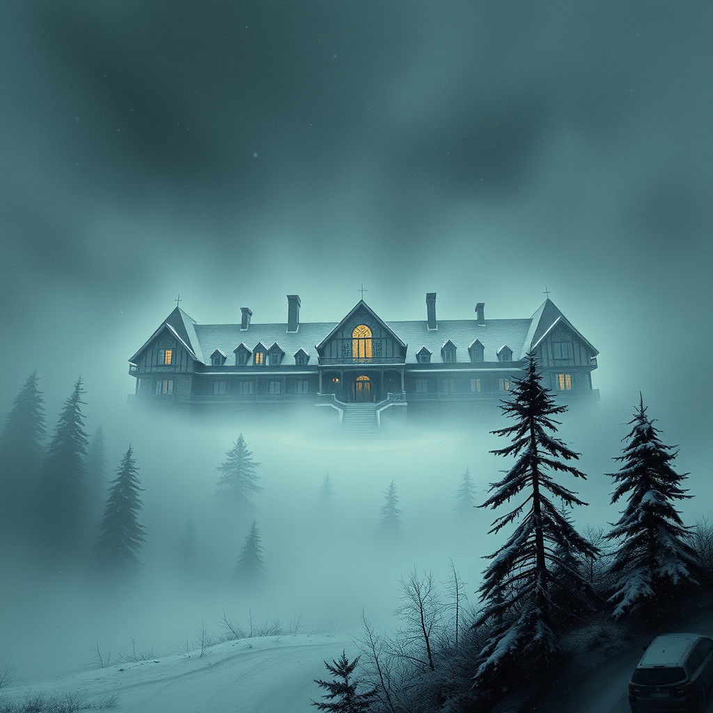 Eerie Overlook Hotel in Snowstorm: A Horror Vision