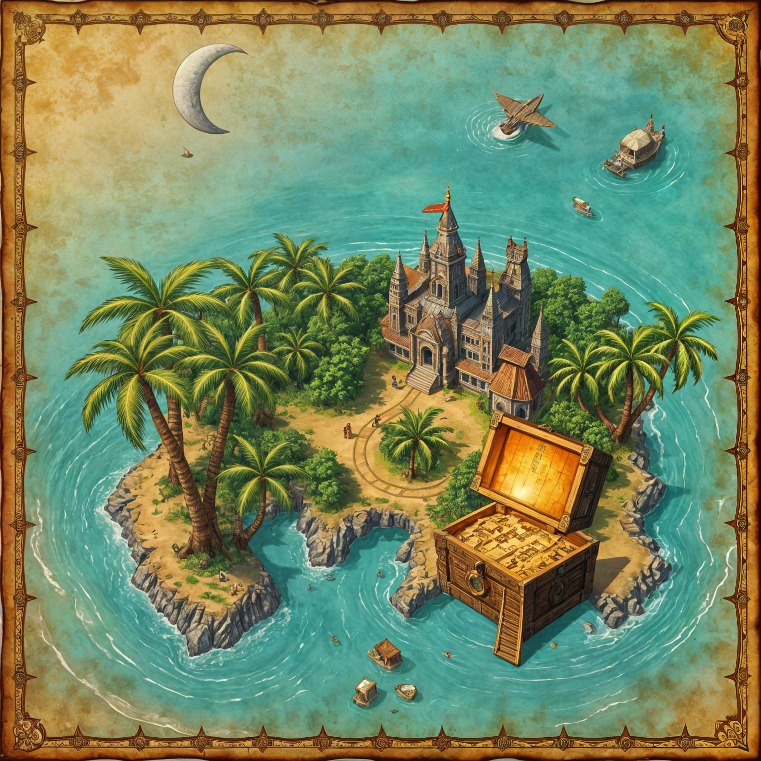 Ancient Treasure Map with Golden Isles and Myths