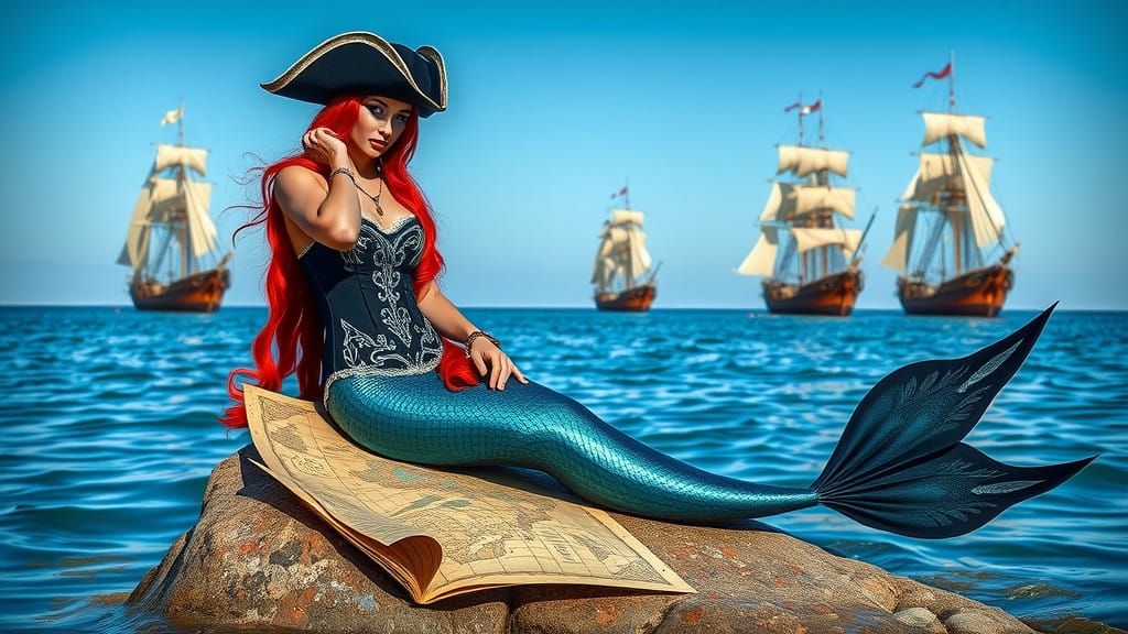 Enchanting Mermaid Pirate Goddess on Tranquil Waters