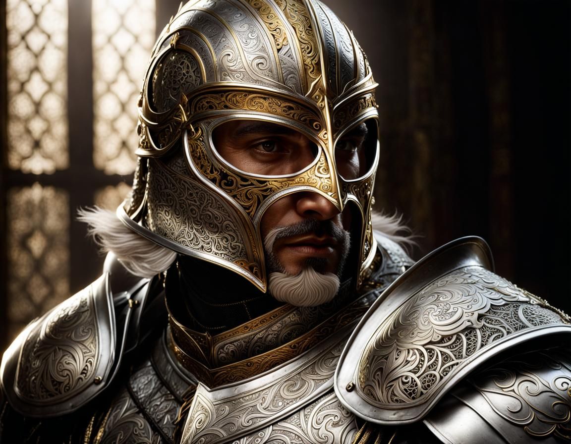 Silver Knight in Gold Armor Portrait