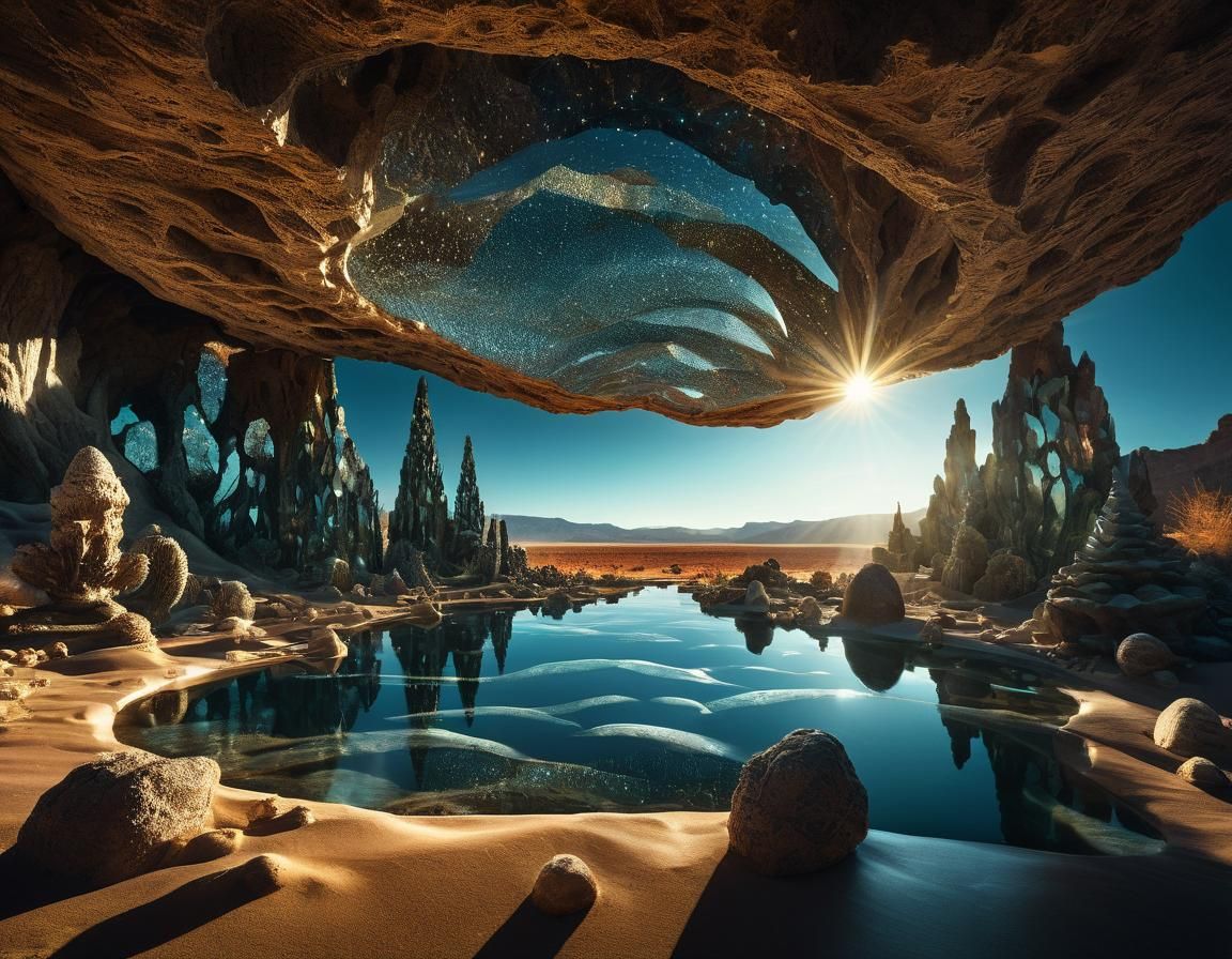 Crystal Cave Landscape with Sculptures