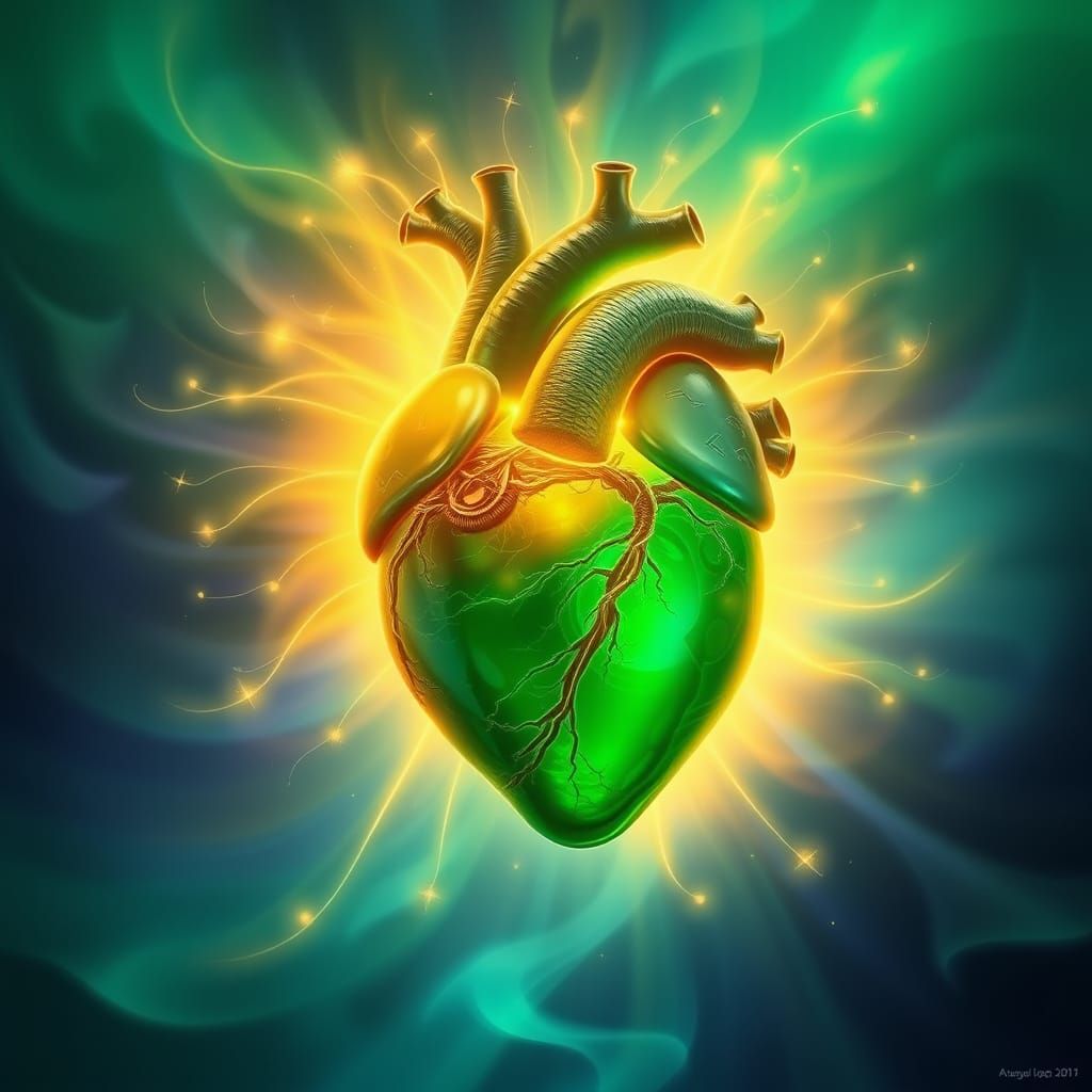 Beating Heart Radiating Healing Energy in Surreal Digital St...