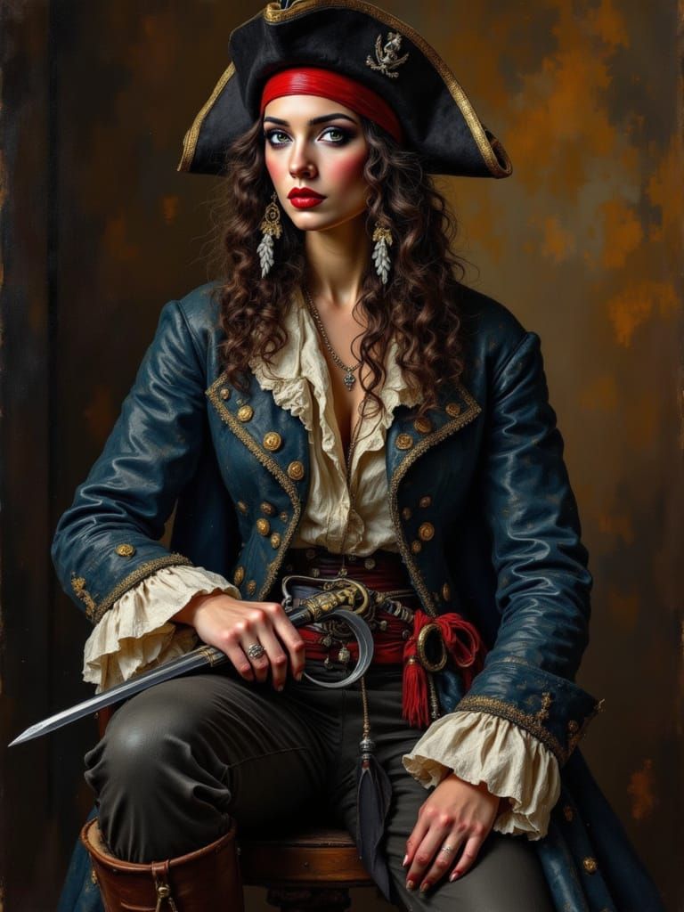 Encrustique Portrait of Blackbeard With Cutlass