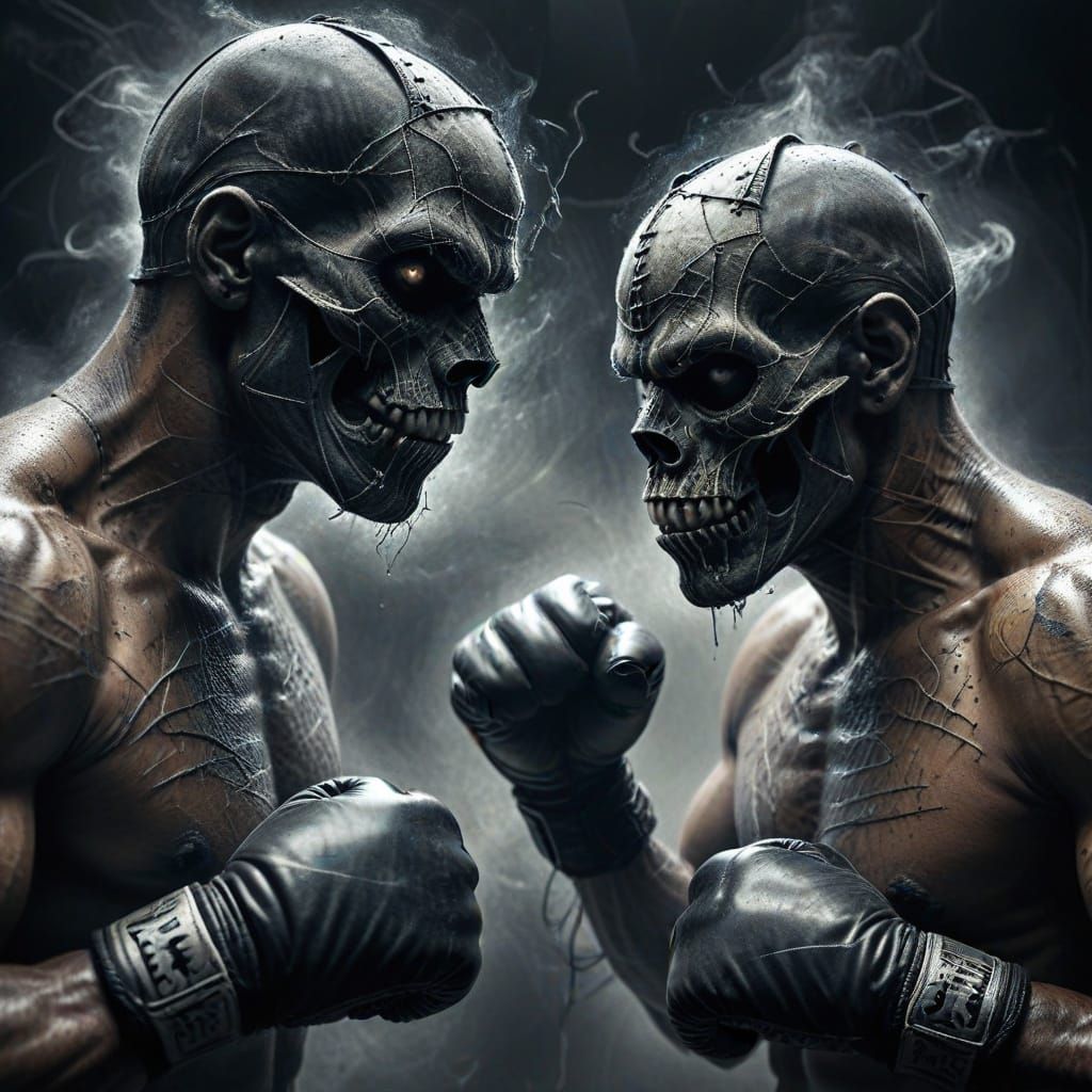 Halloween Boxers in Gritty Charcoal Drawing Style