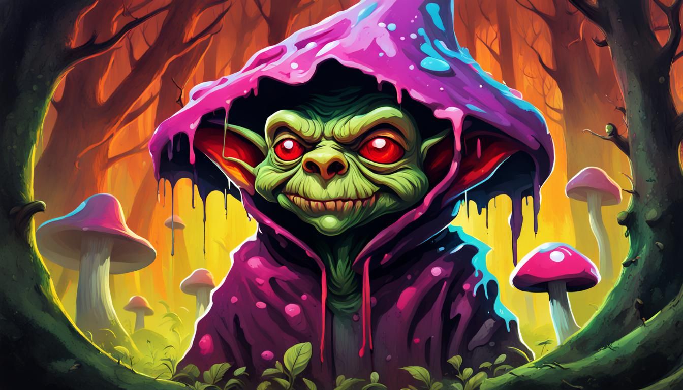 Menacing Goblin in Mushroom Forest Graffiti Art