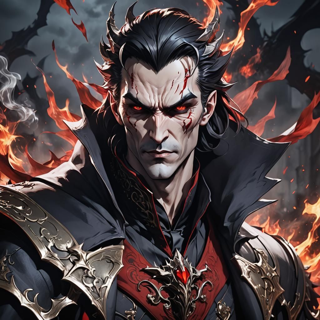 Heroic Dracula: 3D Anime Portrait in Red Hood