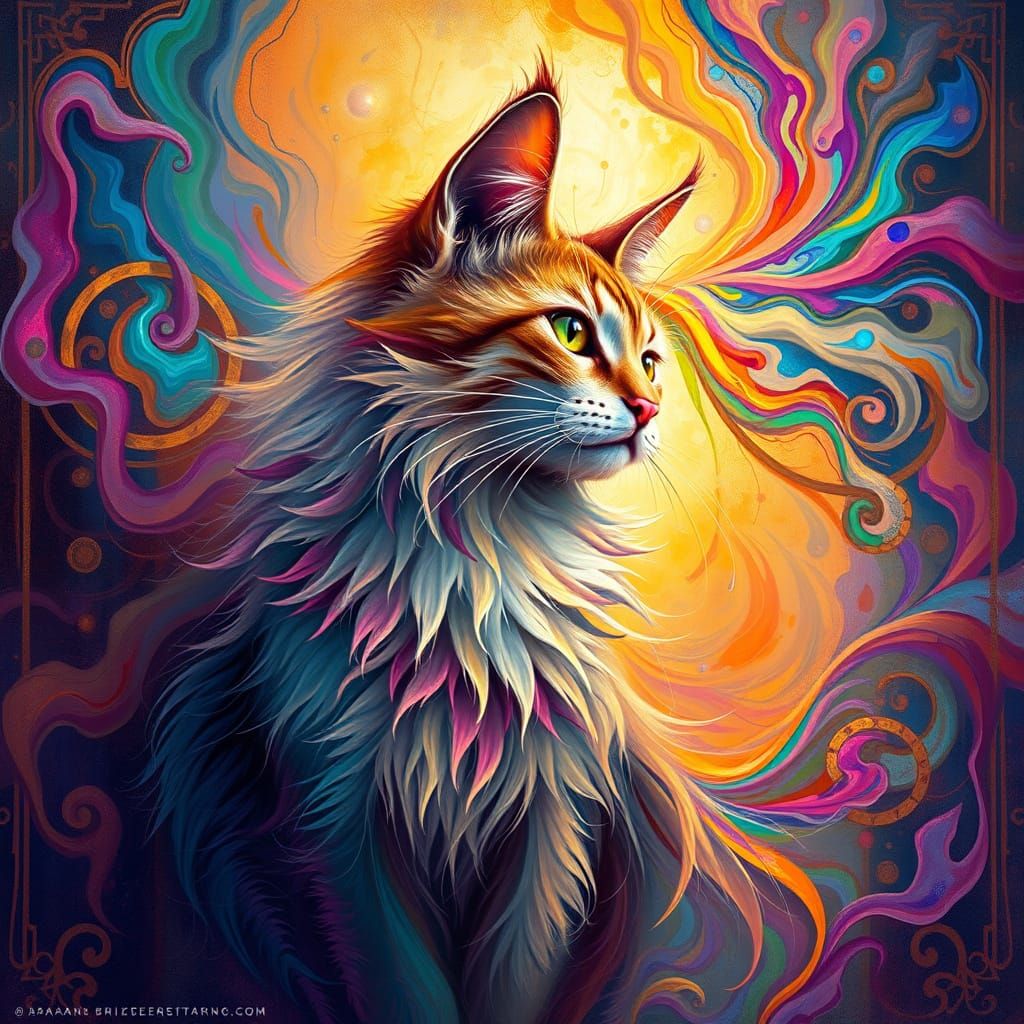 Surreal Sparkling Cat in Art Nouveau Renaissance Dreamscapes