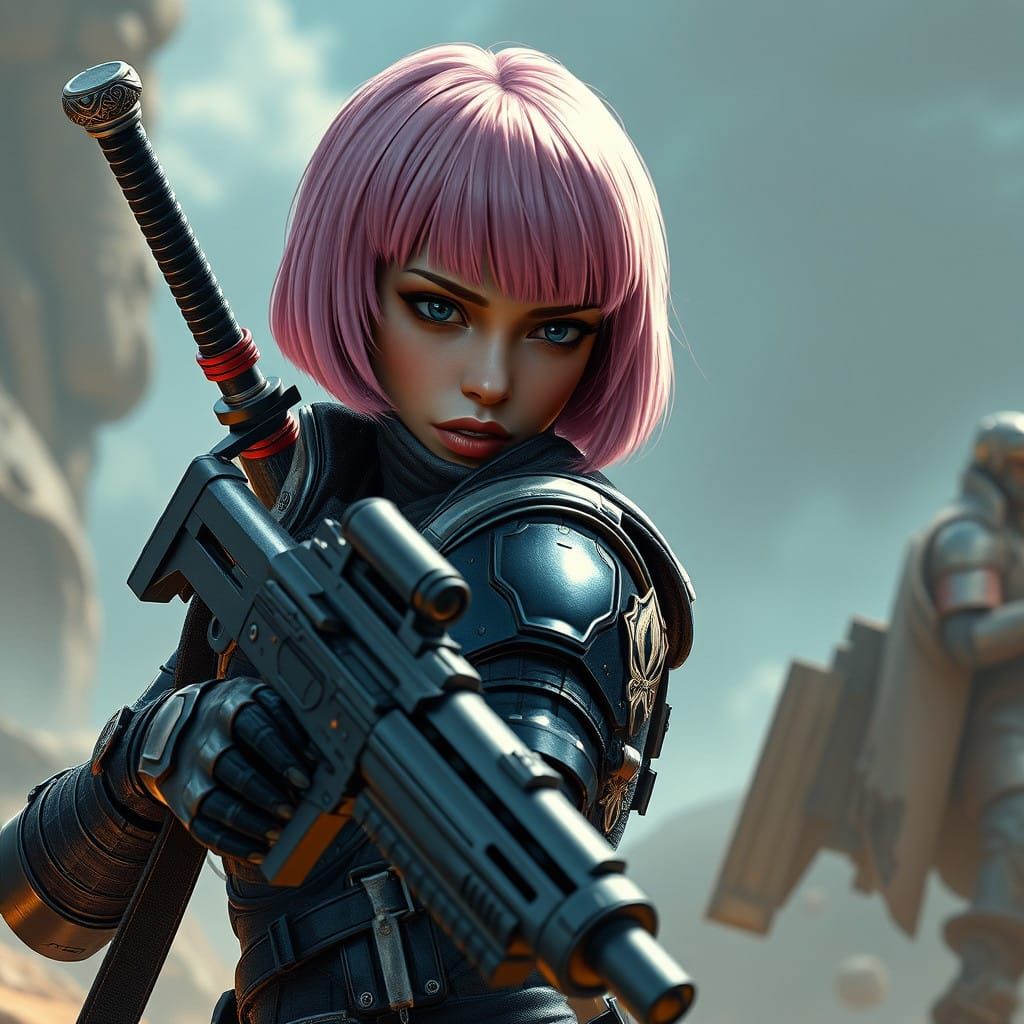 Cyborg Assassin with Steampunk Armor and High-Tech Firearms