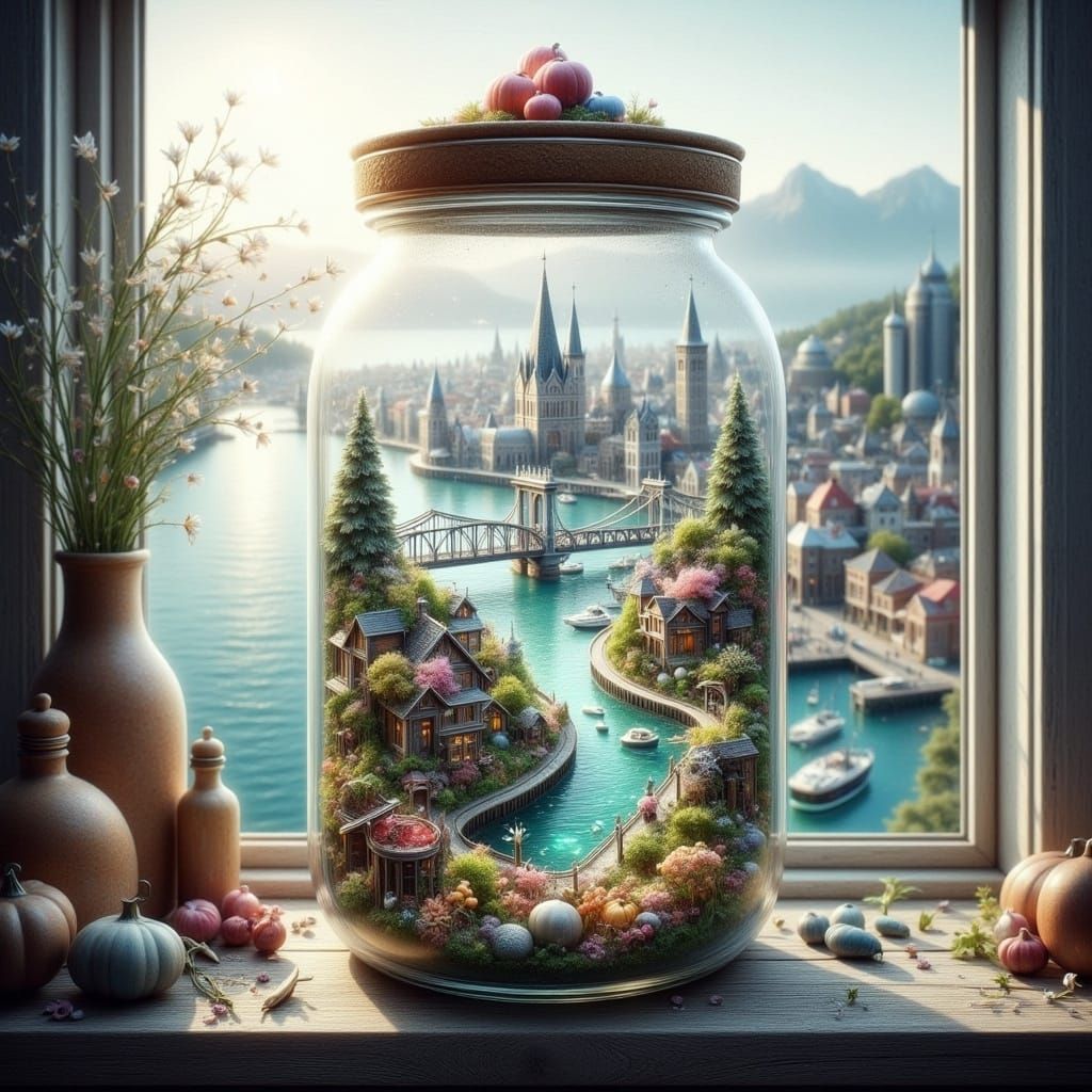 City in a Jar Overlooking a Bay