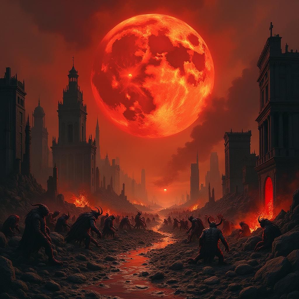 Infernal Apocalypse: A Demon Horde in Hellish Landscape
