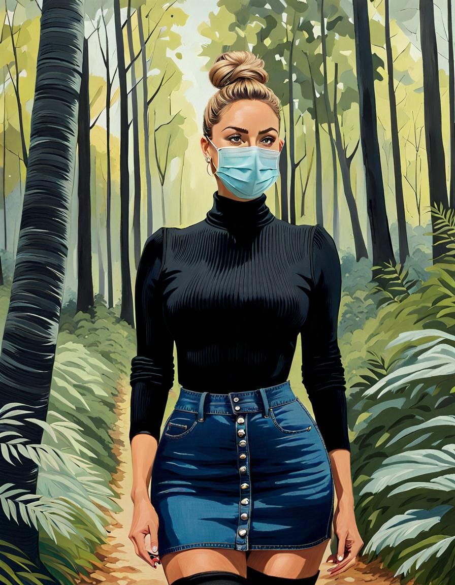 Enticing Woman in Forest, as Oil Painting