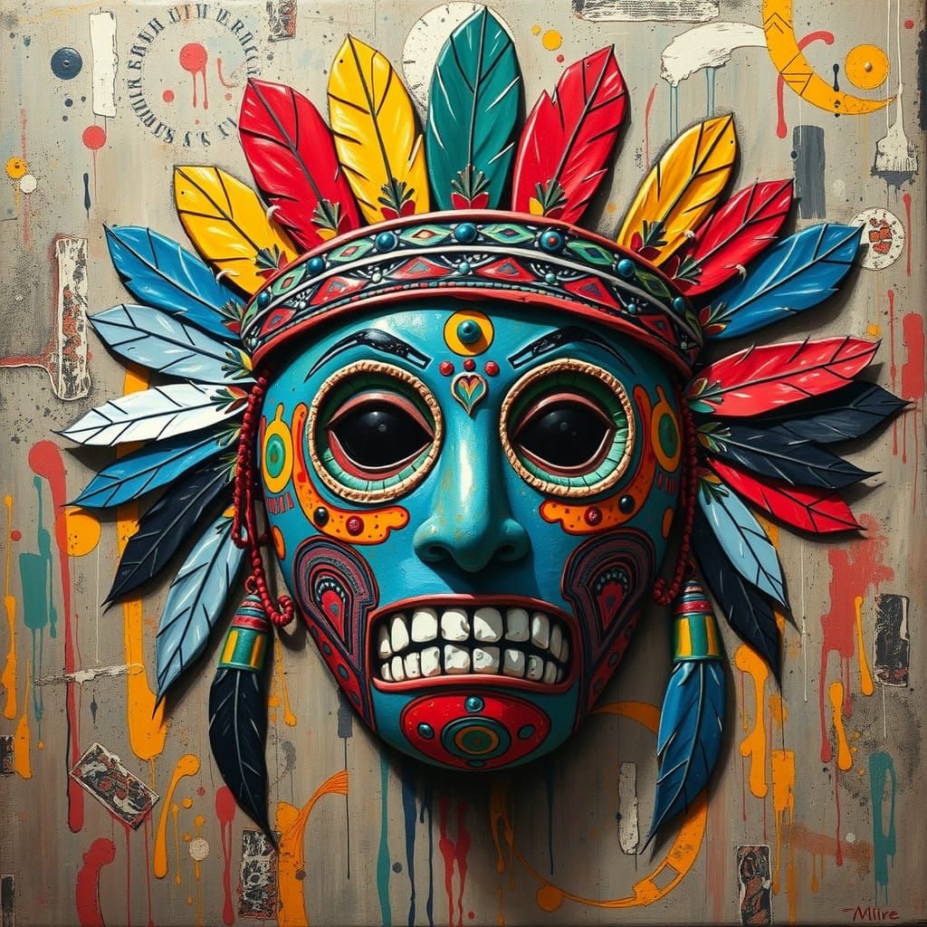 Abstract Mexican Mask in Expressionist Style