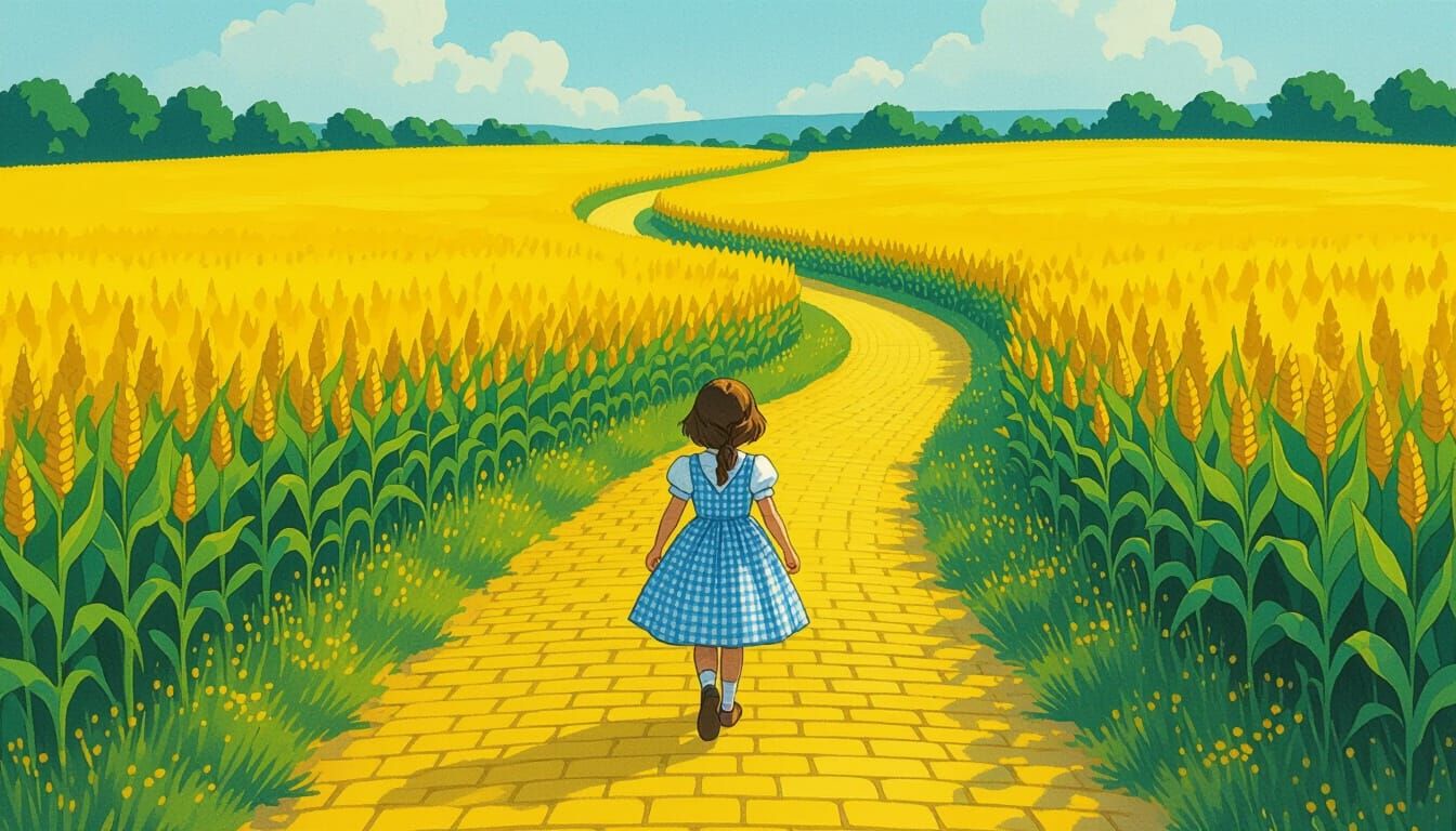 Yellow Brick Road Cornfield in Whimsical Style