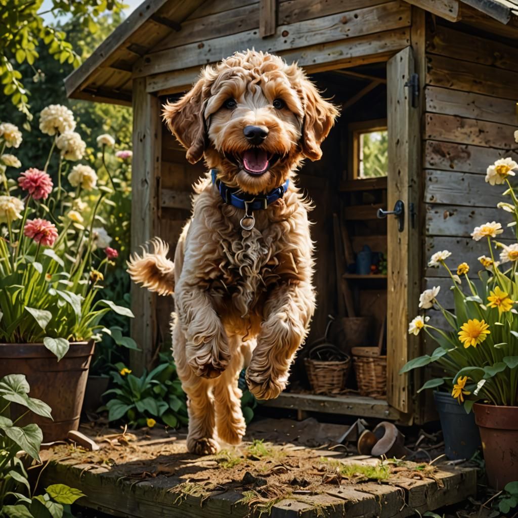 Joyful Labradoodle Puppy Portrait in Fine Art Style