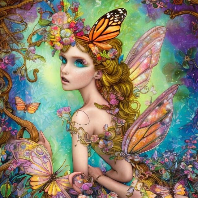 Psychedelic Butterfly Fairies in Jeweled Trees