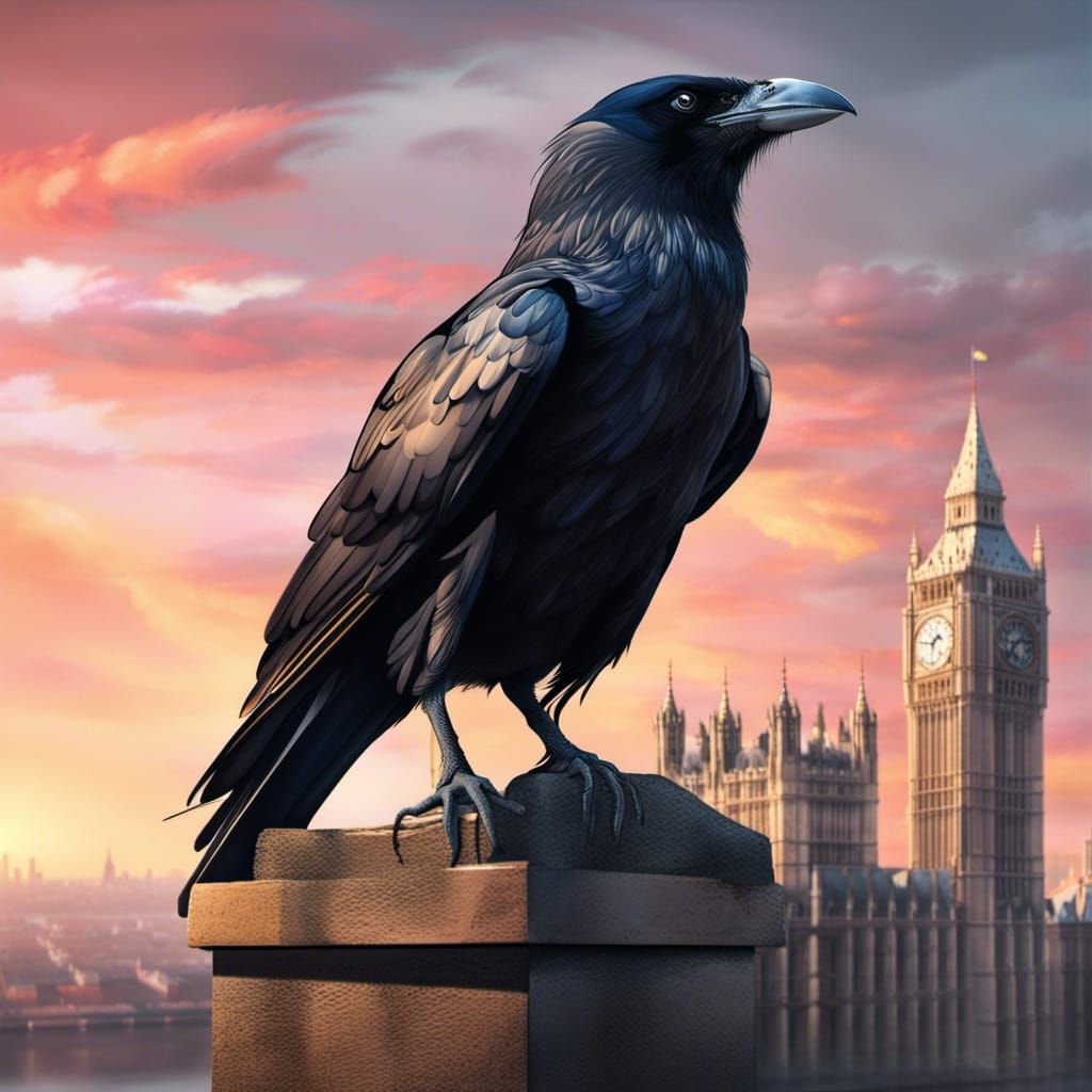 Raven on London Tower in Hyperrealistic Splash Art