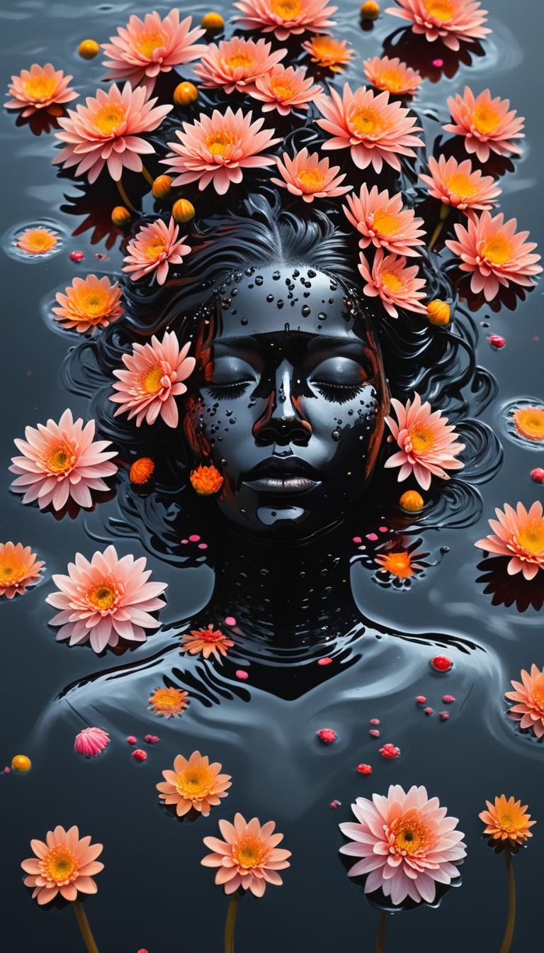 Woman of Black Glass in Dark Lake