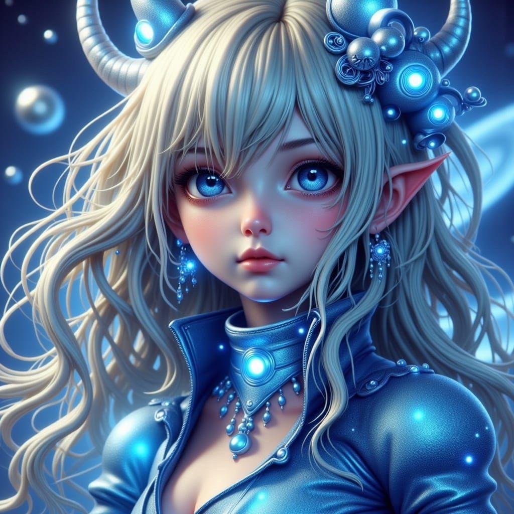 Alluring Metallic Figure in Electric Blue Hues