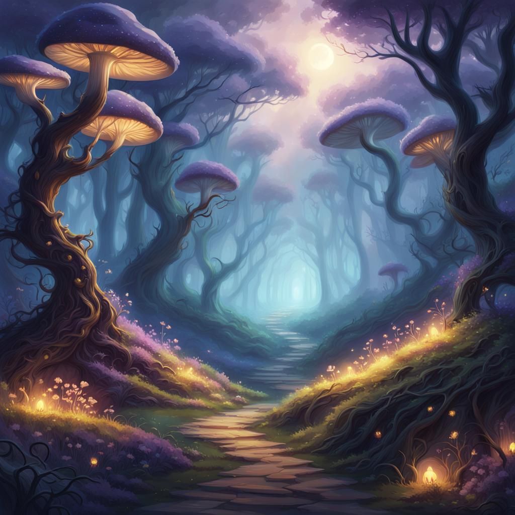 Mystical Forest with Glowing Portal: Fantasy Landscape