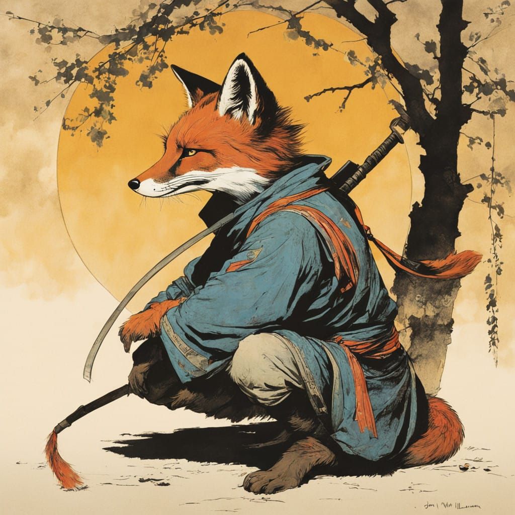 Fox Ninja Under Moonlight