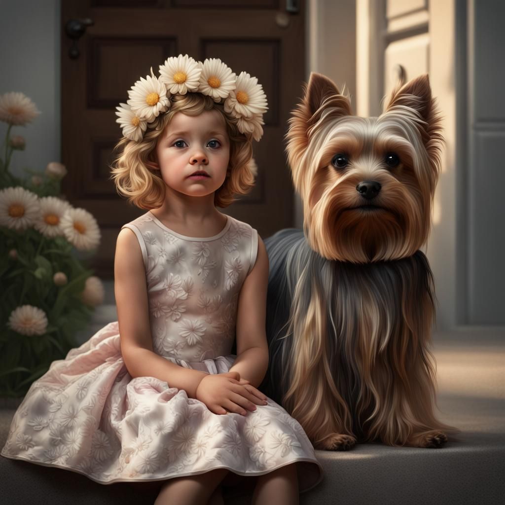 Child and Yorkshire Terrier in Hyperrealism