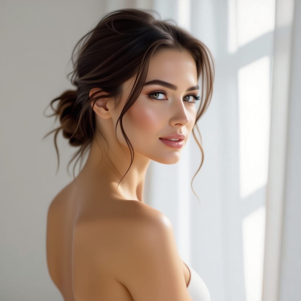 Hyperrealistic Woman Applying Skin Cream