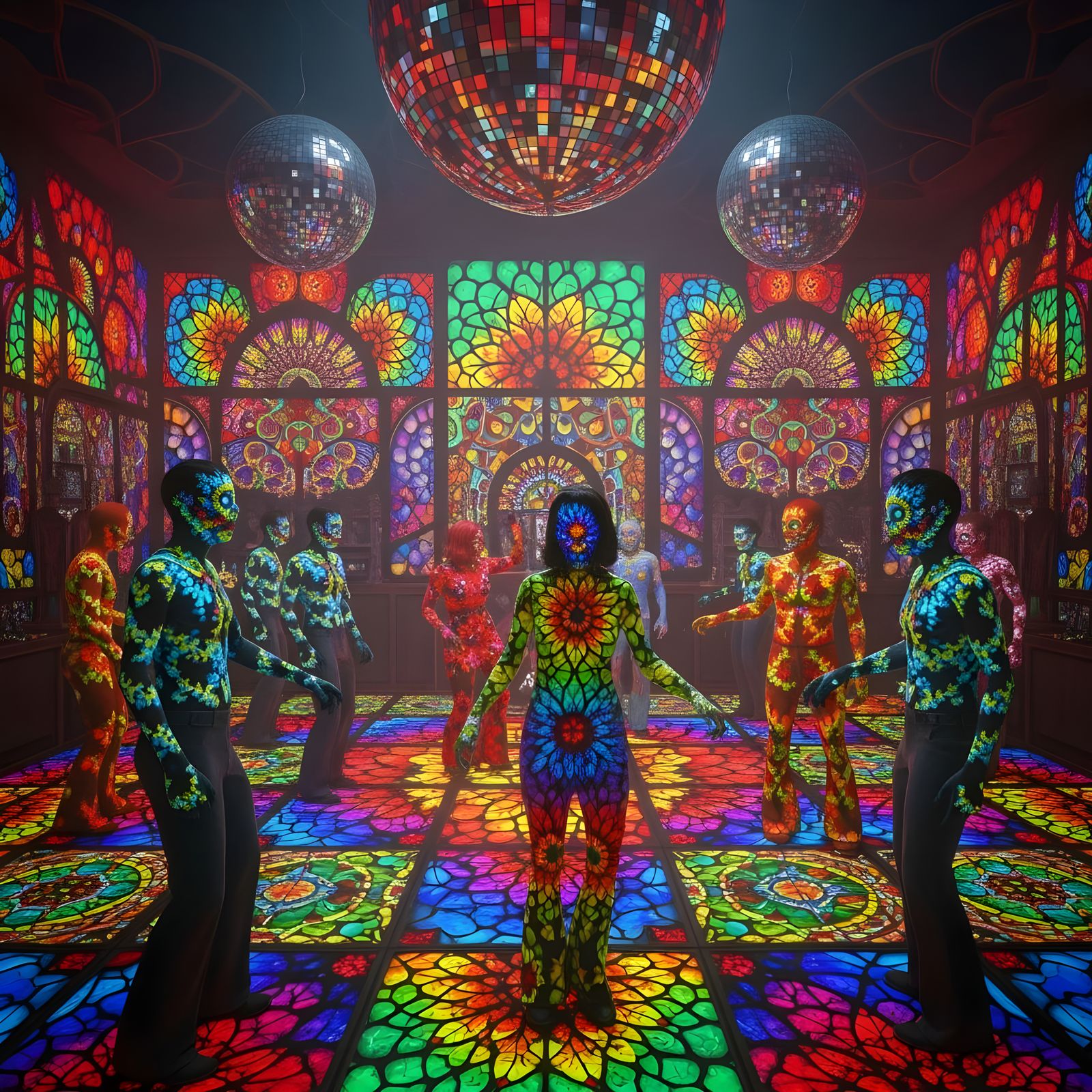 Fractal Zombies On The Dance Floor for ChromaDepth 3D Glasse...