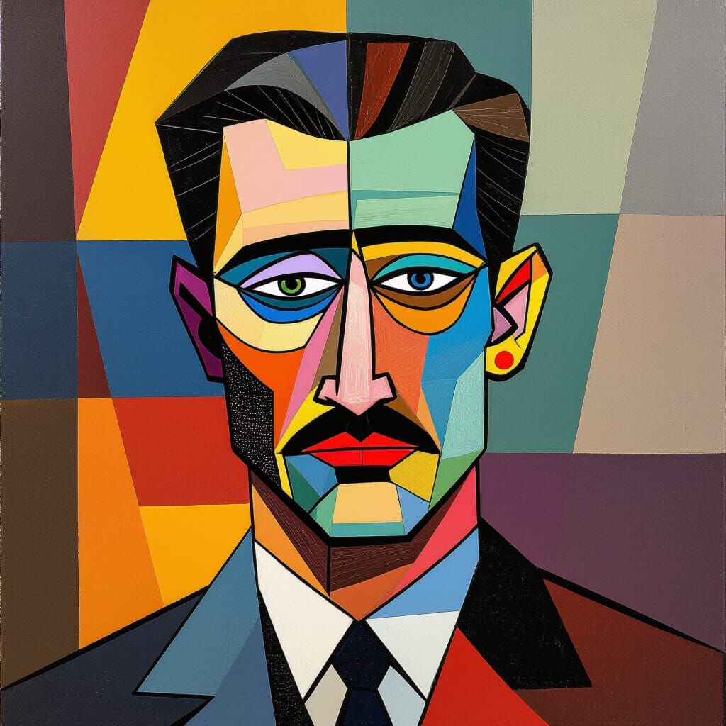 Maximalist Geometric Collage Art in Cubist Style