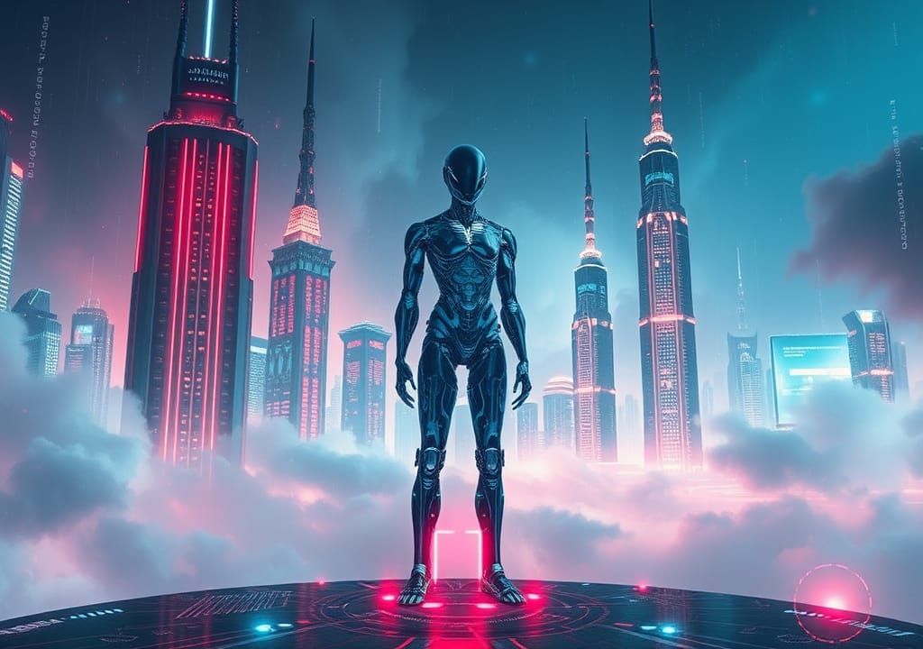 AI Entity in Ethereal Futuristic Realm