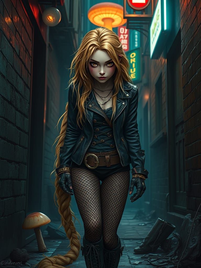 Fallout Post-Apocalyptic Rapunzel in Tattered Leather Jacket