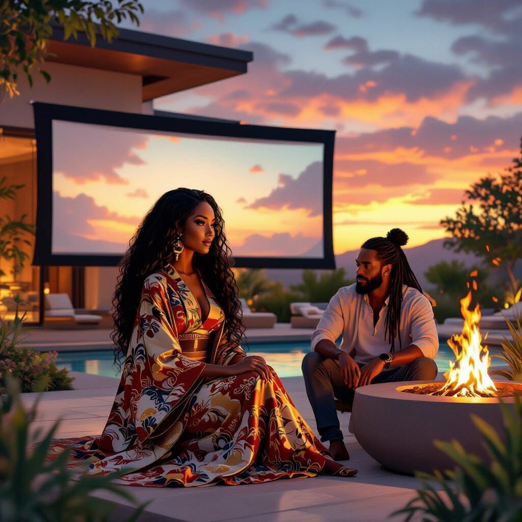 Regal African American Woman in Sunset Garden