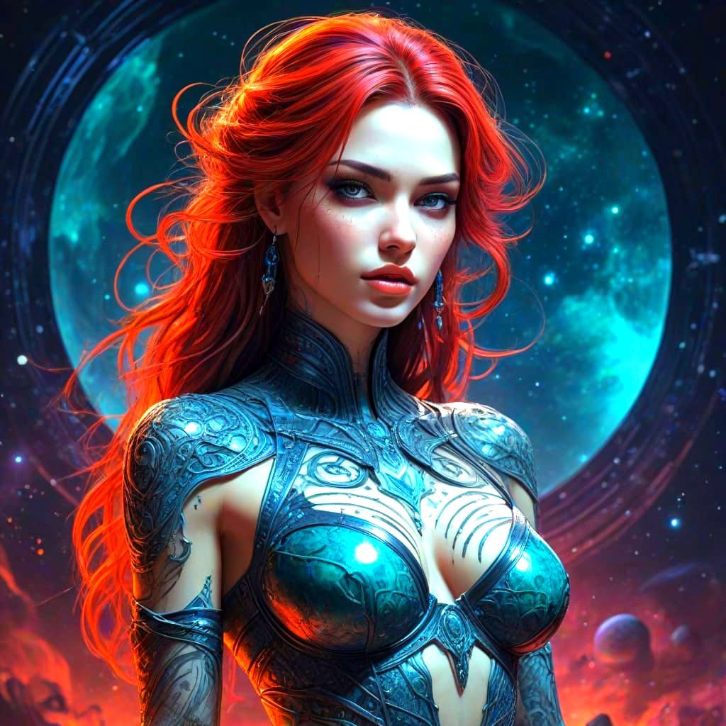 Goddess of the Cosmos in Vibrant Ink and Light