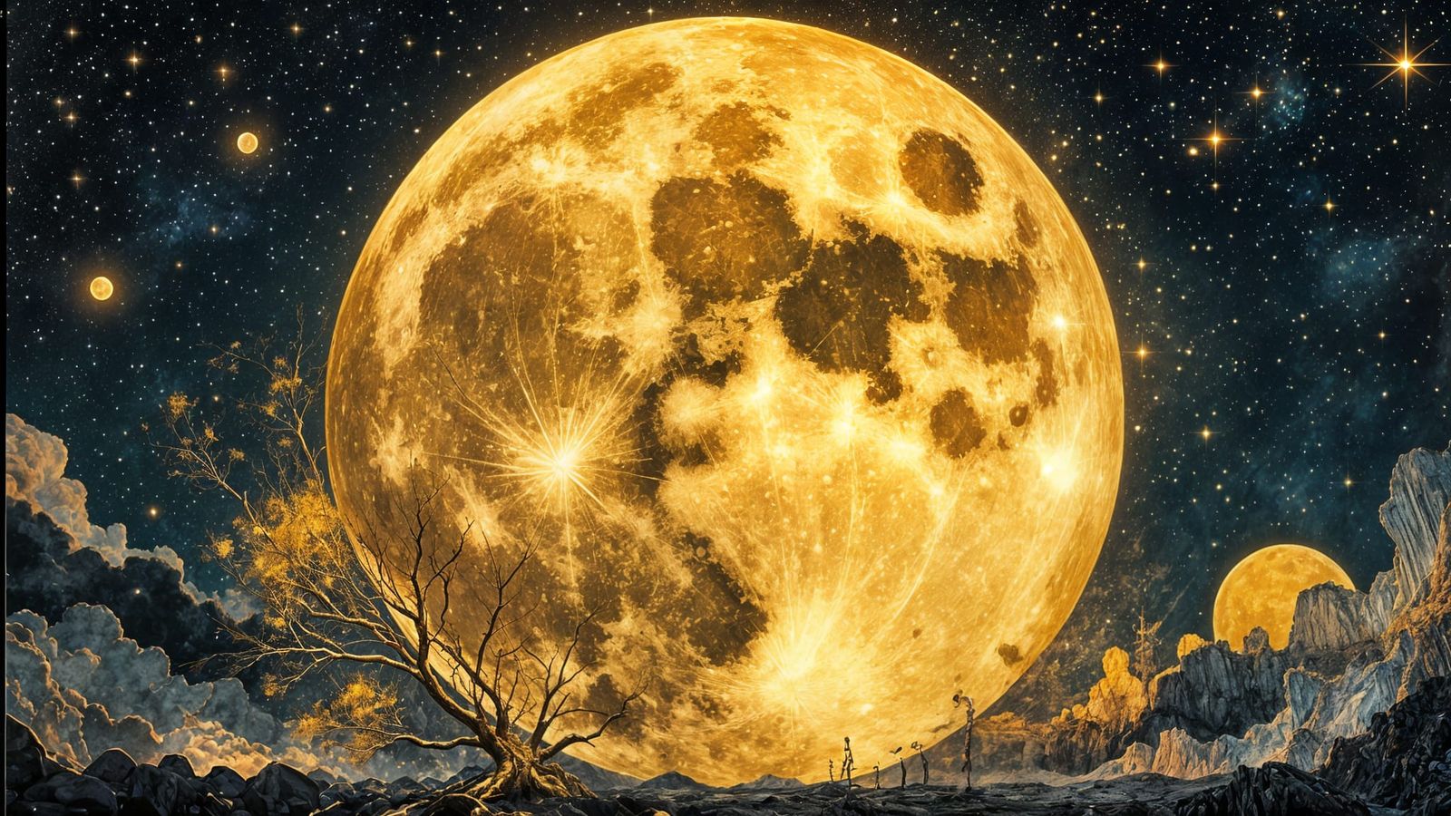 Large Gold Moon with Human Face