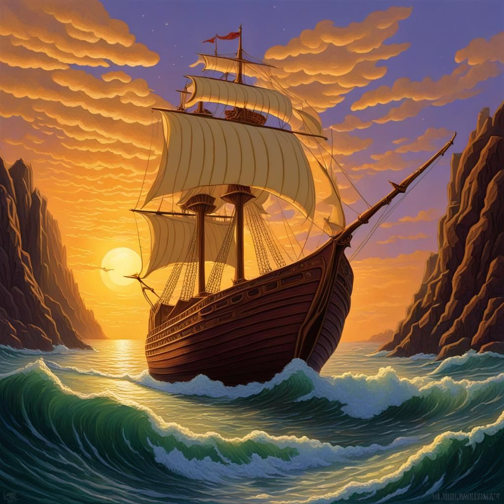 The Dawn Treader in a Vintage Fantasy Style