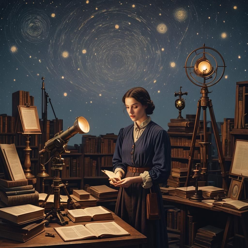Astronomer at Desk in Zaffre Hues, Oil Painting