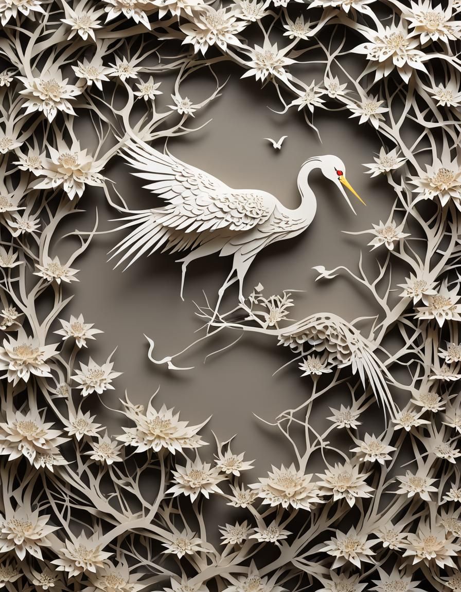 Fractal Kirigami Crane with Manga Background