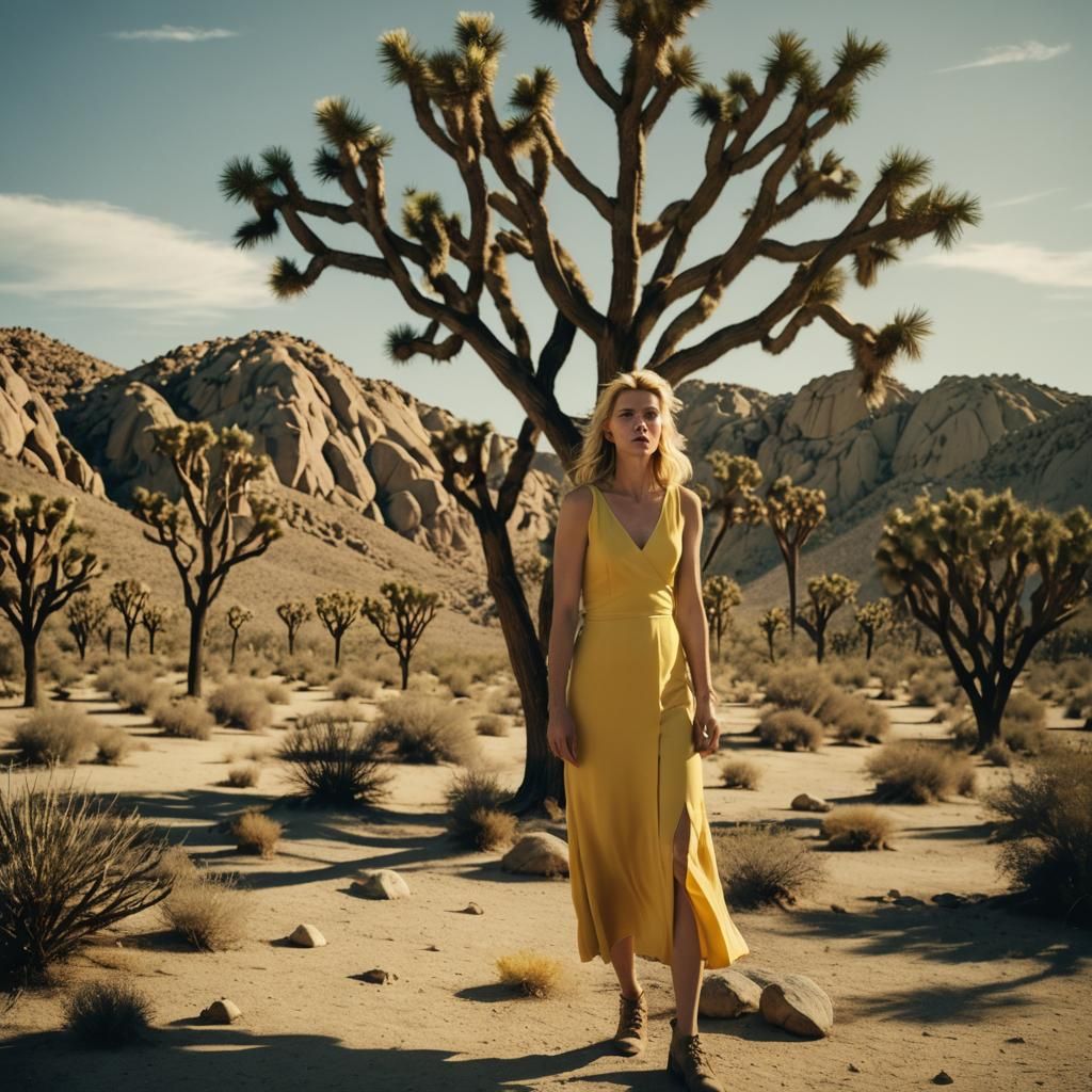 Woman by Joshua Tree in Cinematic Style