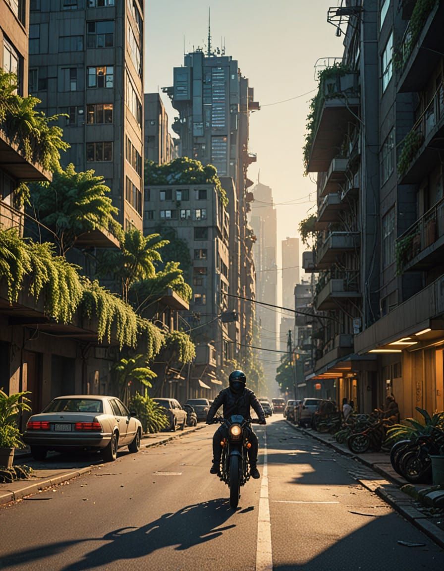 Ethereal Cityscape Reclaimed by Nature in Cinematic Style