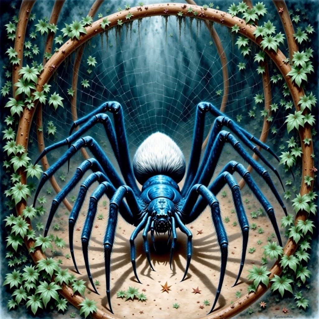 Giant Sky Blue Spider in Impressionist Style