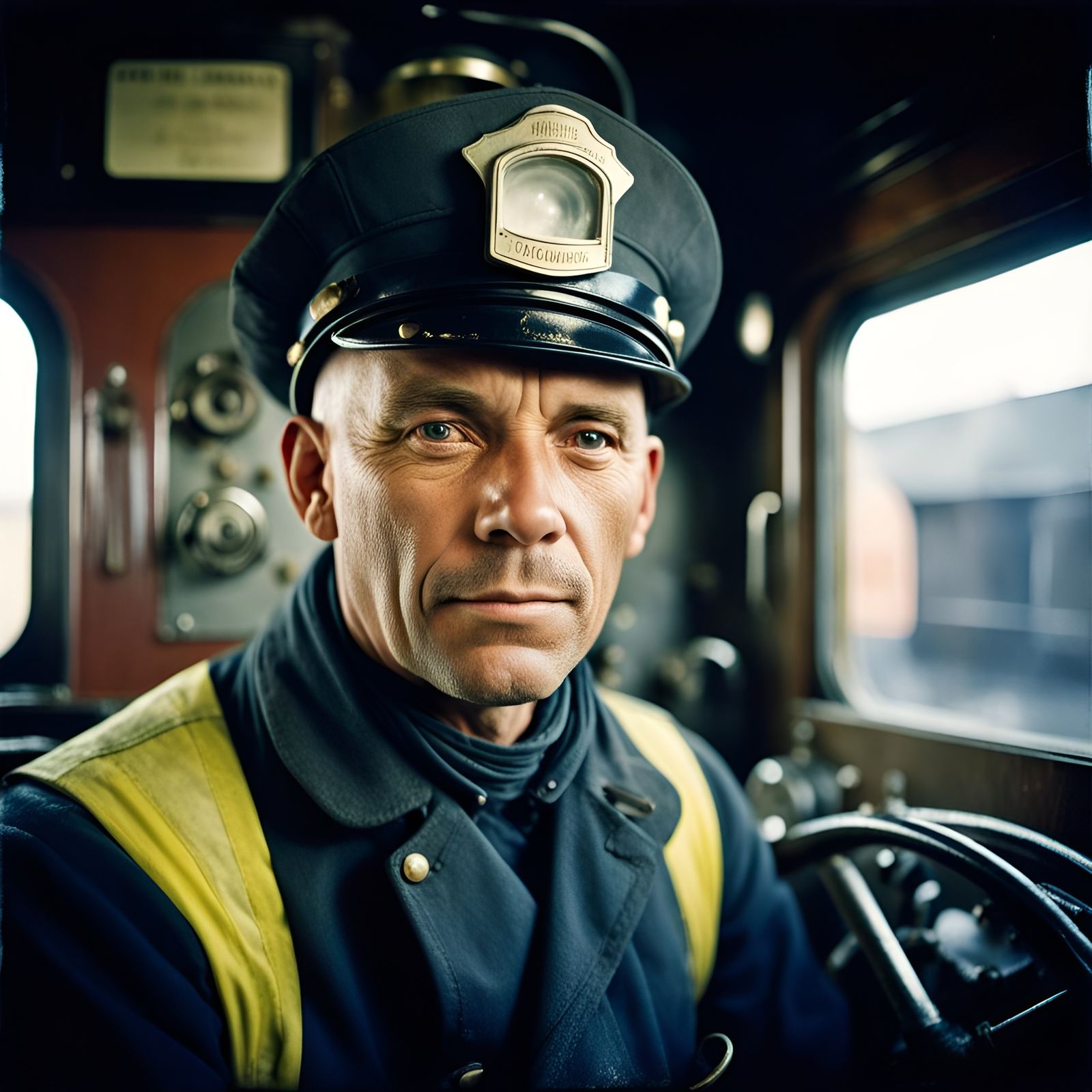 Locomotive Fireman Portrait in Vintage Film Style