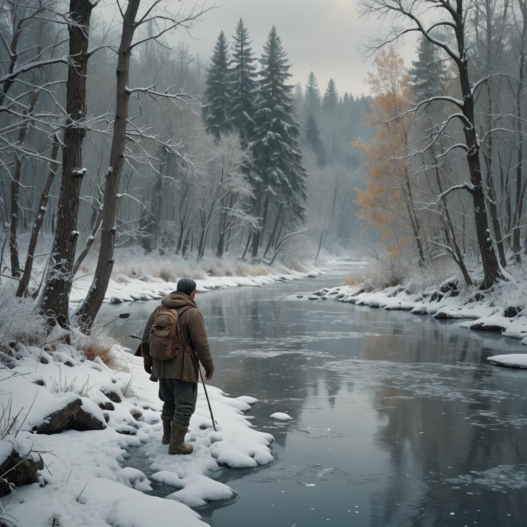 Trapper Searches for Food in Snowy River