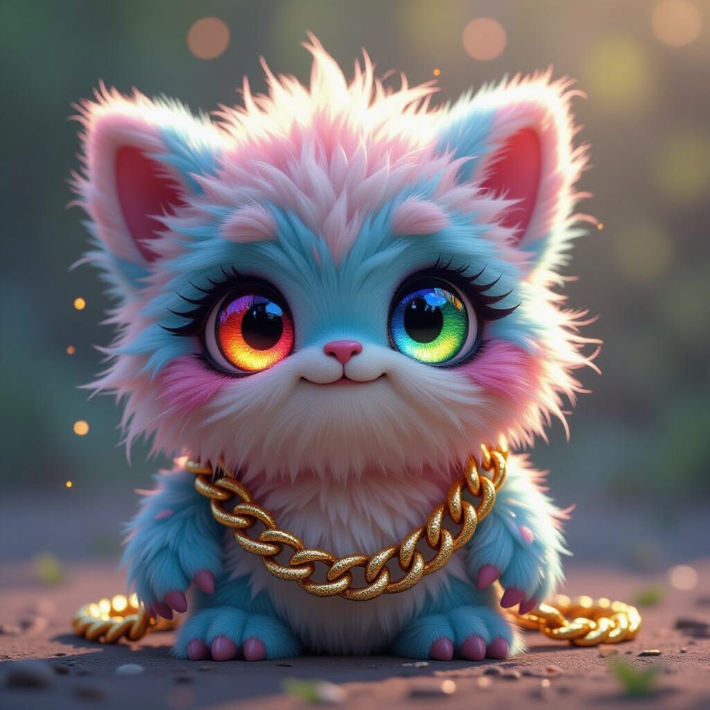Colorful Fluffy Monster Portrait in Splash Art Style