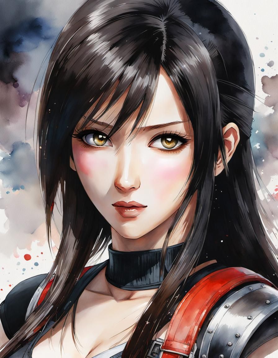 Watercolor Manga Portrait of Tifa Lockhart