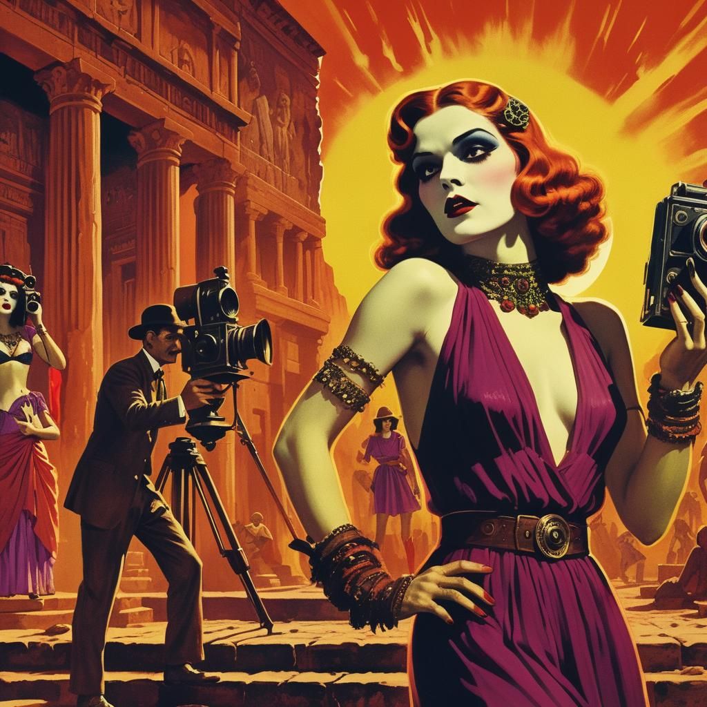 Vintage Vamp on Movie Set in Pulp Style